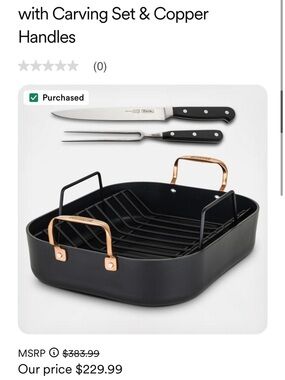 Viking Black Roasting Pan with Copper Handles and Carving Set